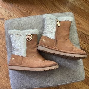 MICHAEL KORS Big Girls Sz 13 Johanna Tinsel Faux Fur Lined Suede Boots